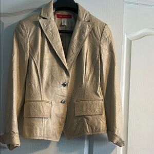 AK Anne Klein Women’s Beige Two Button Leather Jacket Size M